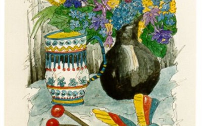 BL123  Vase schwarz, Becher - Aquarell
